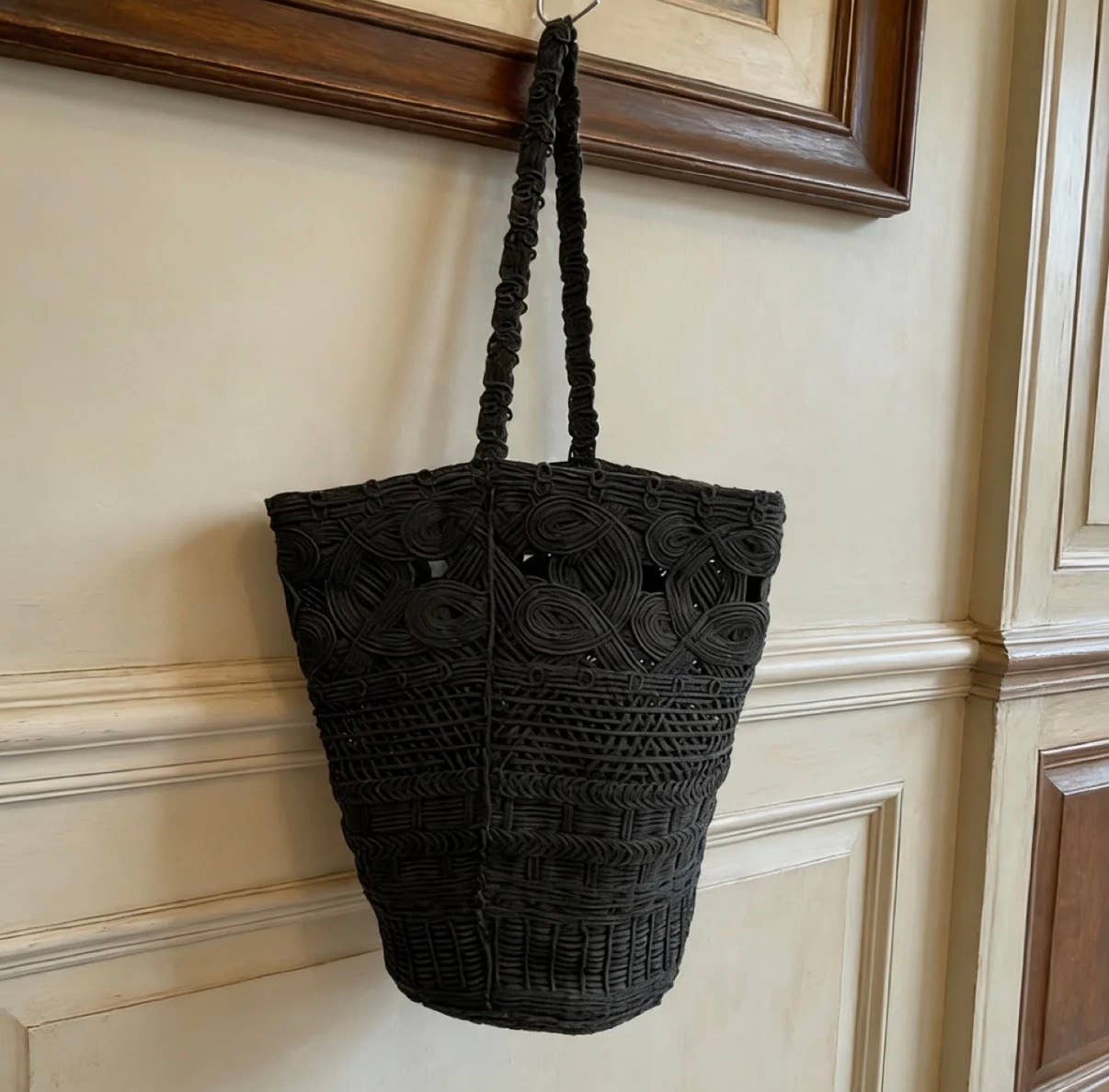 Artistic woven bucket crochet bag