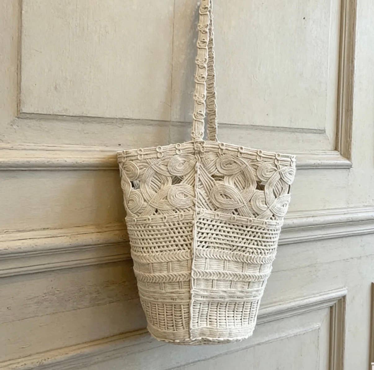 Artistic woven bucket crochet bag