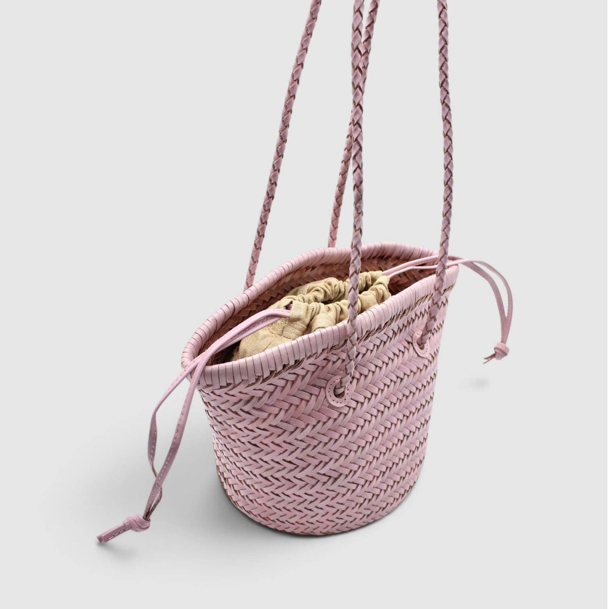 Pre-order Handwoven leather bucket bag Pink or Blue