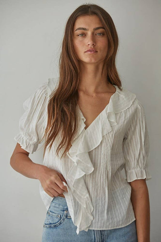 Romantic Woven Cotton Buttondown Top
