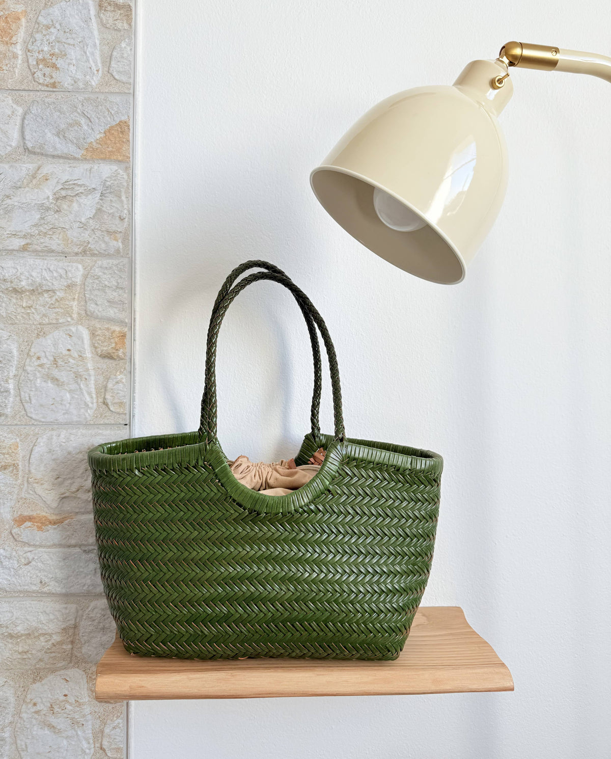 Pre- order Green handwoven U Shape Leather Tote Bag