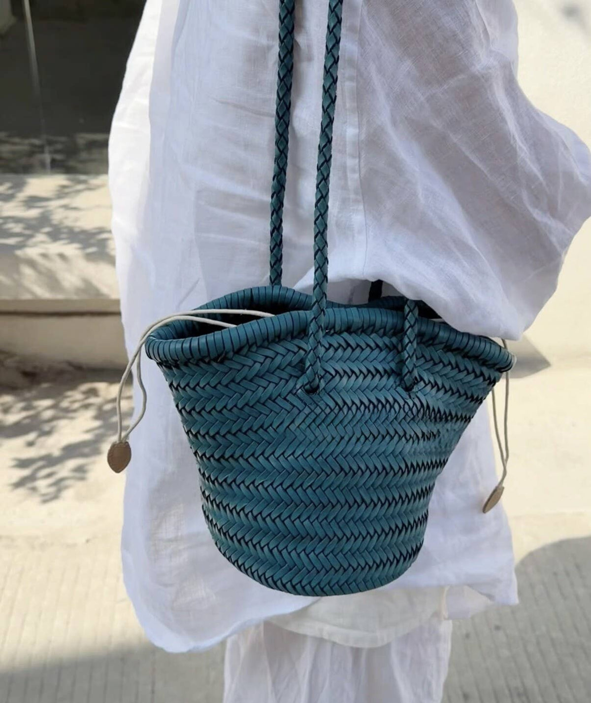 Pre-order Handwoven leather bucket bag Pink or Blue