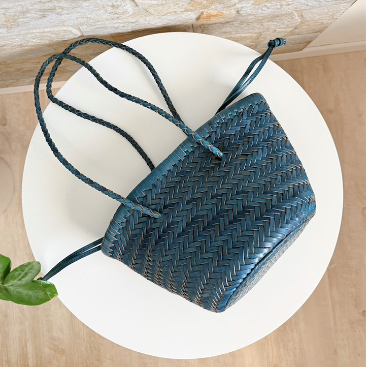 Pre-order Handwoven leather bucket bag Pink or Blue