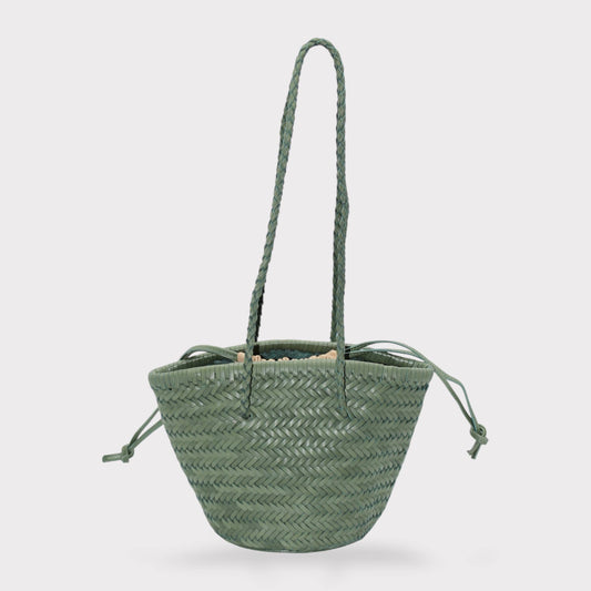 Handwoven  Leather Bucket Bag in green