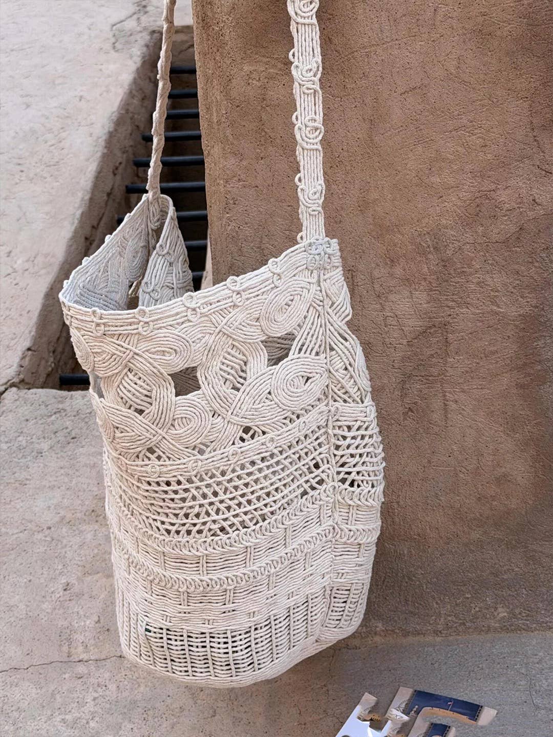 Artistic woven bucket crochet bag