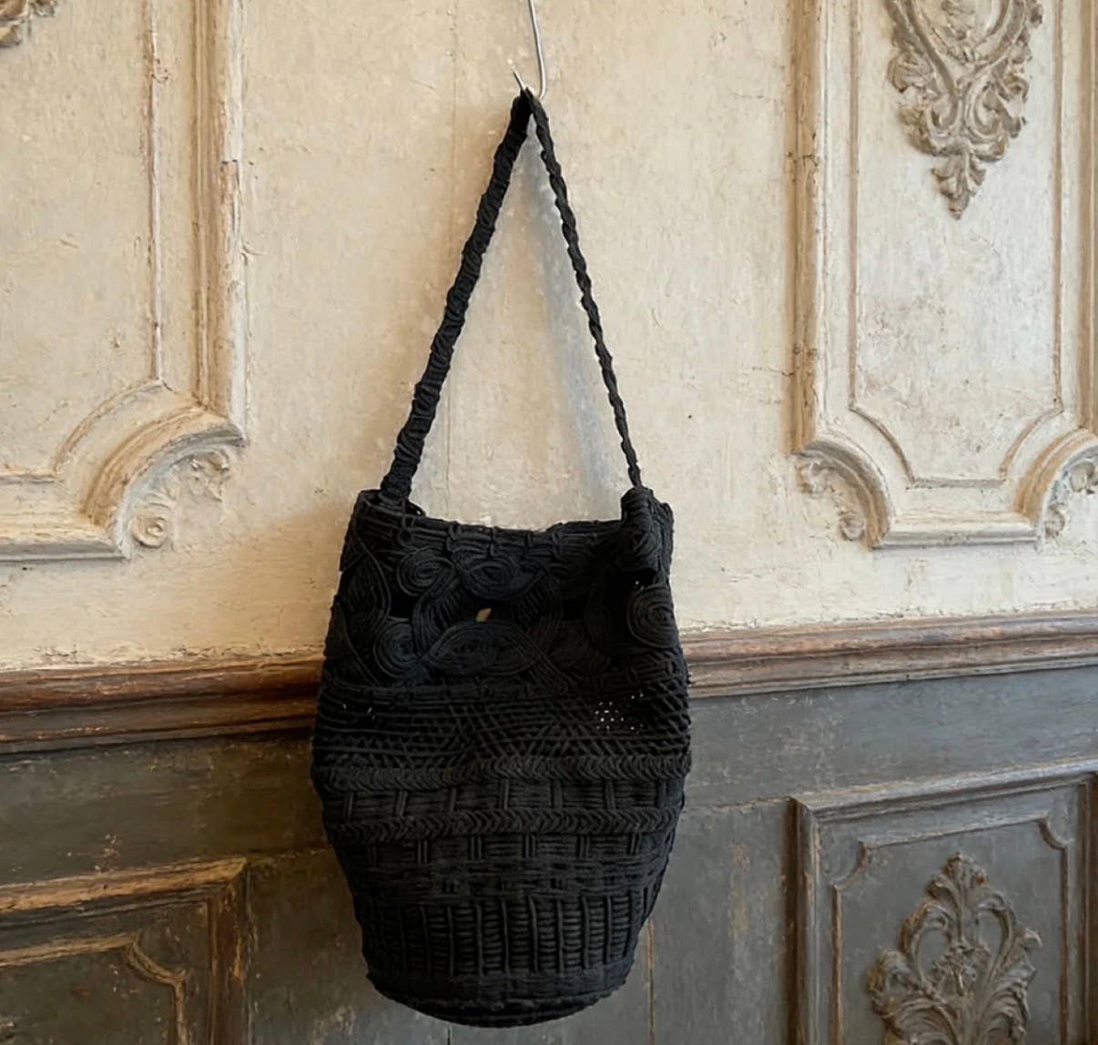 Artistic woven bucket crochet bag