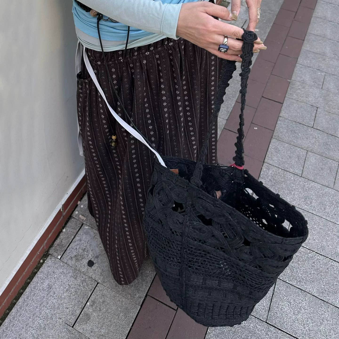 Artistic woven bucket crochet bag