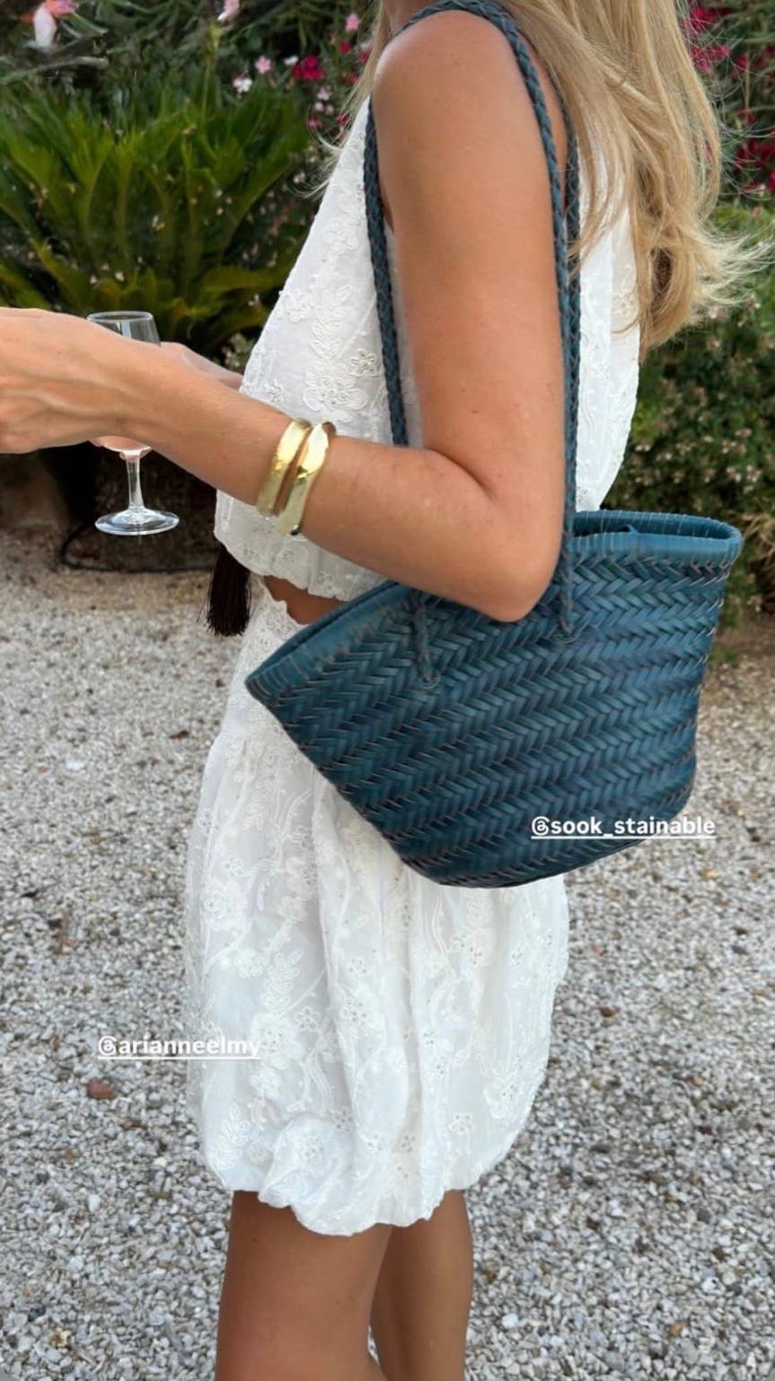 Pre-order Handwoven leather bucket bag Pink or Blue