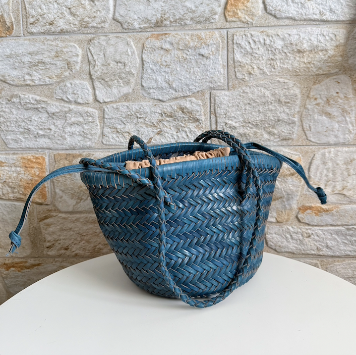 Pre-order Handwoven leather bucket bag Pink or Blue