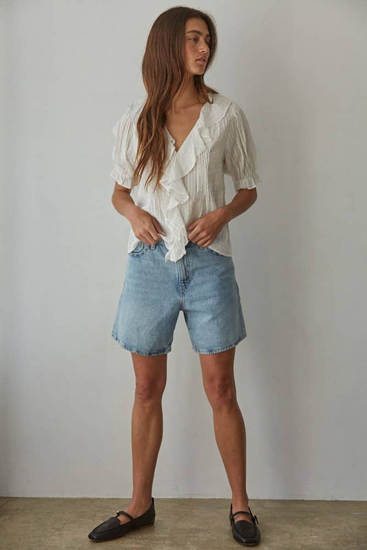 Romantic Woven Cotton Buttondown Top