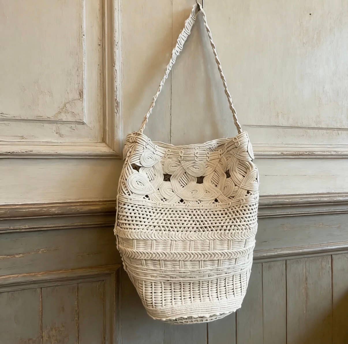 Artistic woven bucket crochet bag