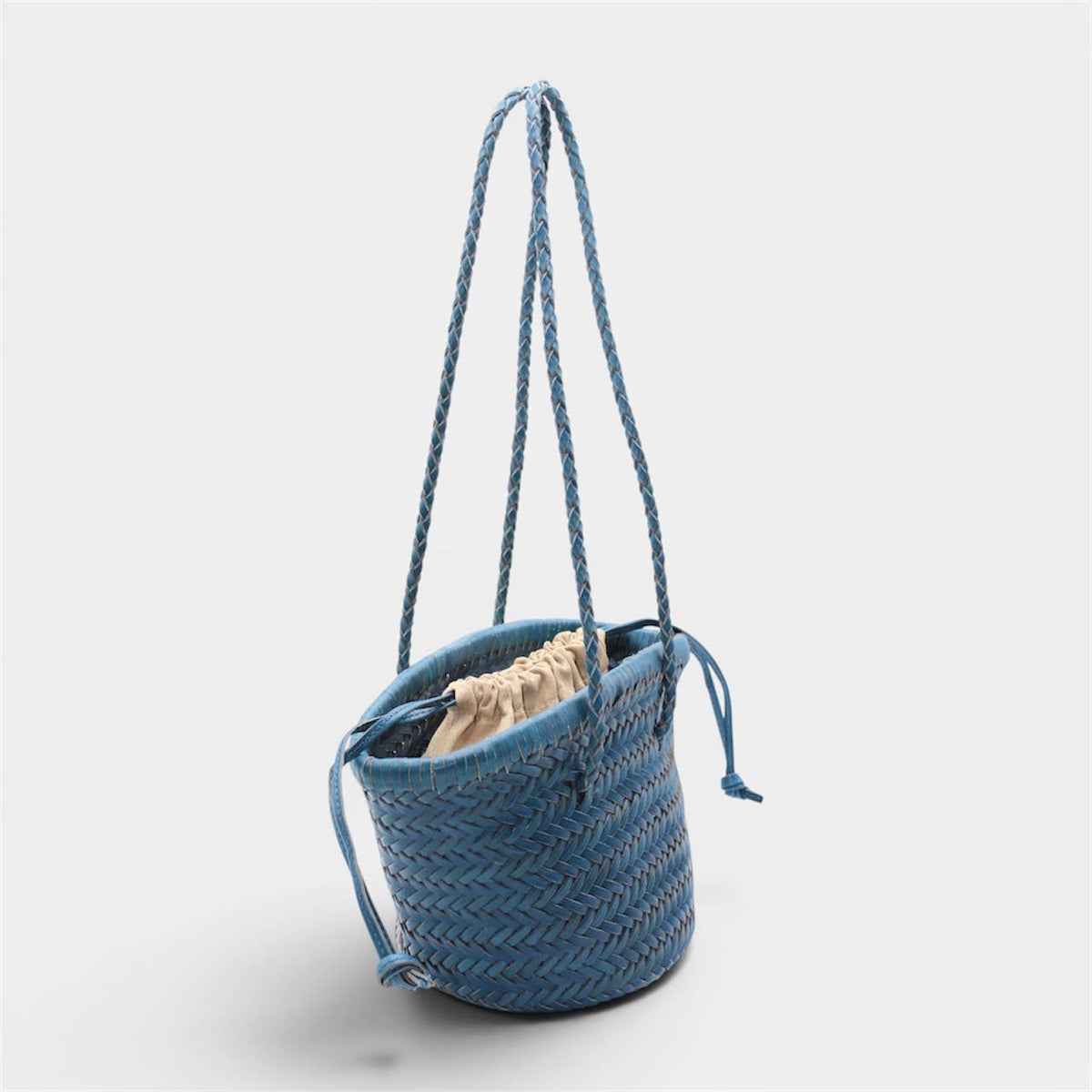 Pre-order Handwoven leather bucket bag Pink or Blue
