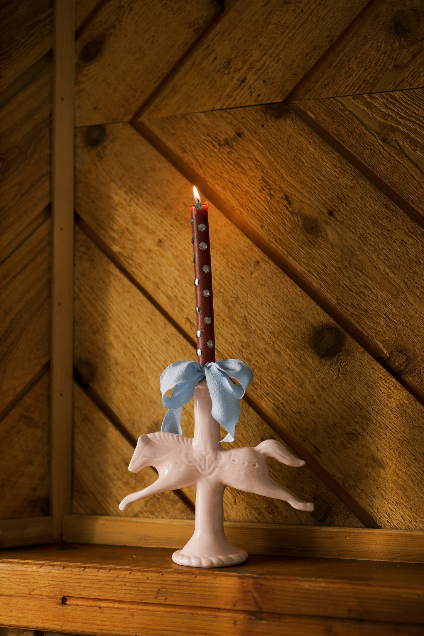 Dala Horse Candlestick Holder | Light Pink
