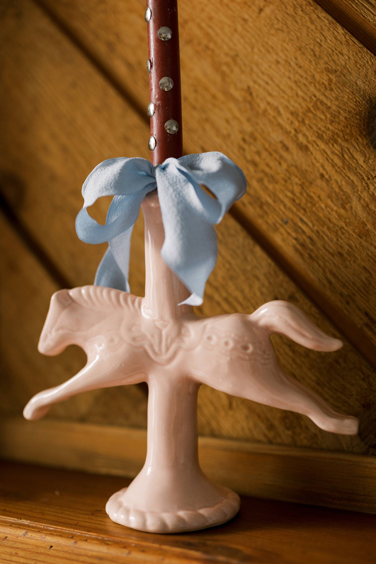 Dala Horse Candlestick Holder | Light Pink